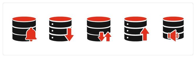 A set of 5 Internet icons as server notification, download server, vector