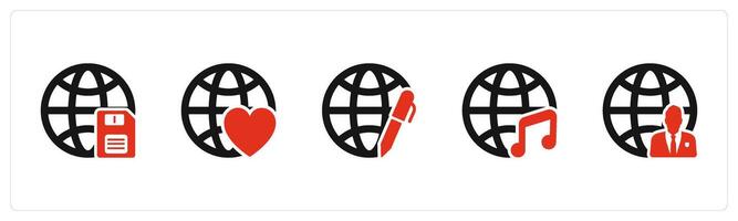 A set of 5 Internet icons as global card, favorite global, global edit vector