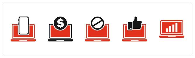 A set of 5 Internet icons as responsive, online finance, laptop prohibited vector