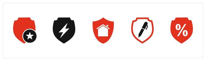 A set of 5 Internet icons as favorite shield, shield, home security, edit shield vector
