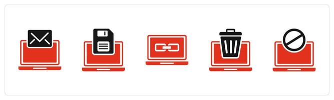 A set of 5 Internet icons as online conversation, online card, link laptop vector
