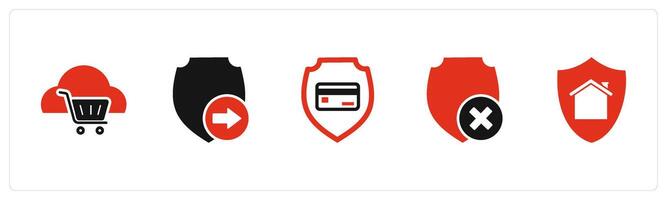 A set of 5 Internet icons as cart cloud, send shield, card security vector