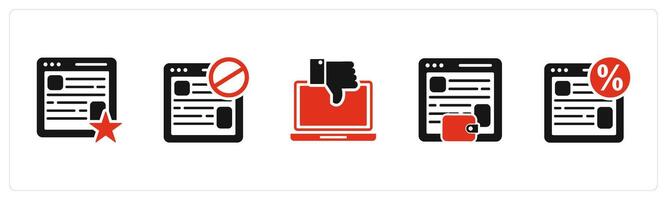 A set of 5 Internet icons as favorite webpage, webpage responsive, dislike laptop vector