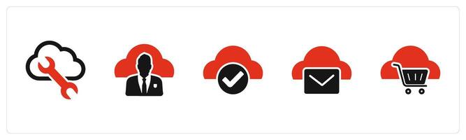 A set of 5 Internet icons as cloud setting, user cloud, approved cloud vector