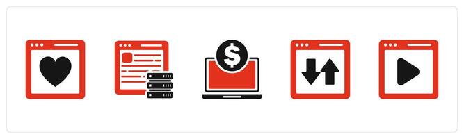 A set of 5 Internet icons as favorite webpage, hosting, online finance vector