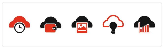 A set of 5 Internet icons as cloud time, cloud wallet, cloud image vector