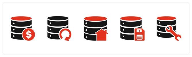 A set of 5 Internet icons as finance server, update server, home server vector
