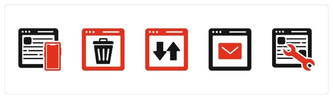 A set of 5 Internet icons as responsive, trash webpage, synchronize webpage vector