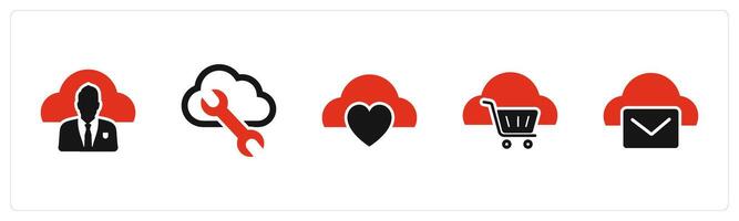 A set of 5 Internet icons as user cloud, cloud setting, favorite cloud vector