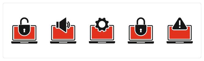 A set of 5 Internet icons as laptop protection, laptop volume, laptop settings vector