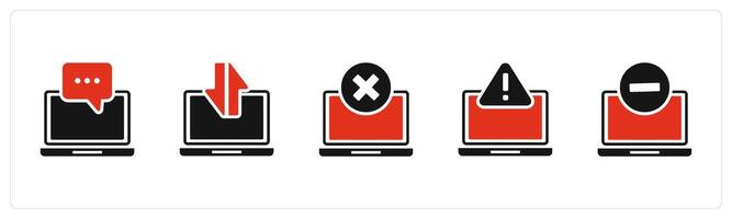 A set of 5 Internet icons as oline conversation, synchronize laptop, wrong laptop vector