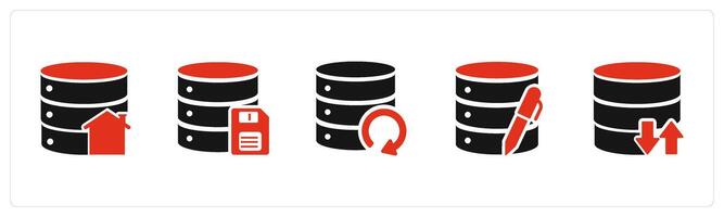 A set of 5 Internet icons as home server, server memory card, update server vector