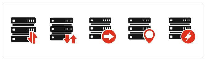A set of 5 Internet icons as synchronize server, send server, server location vector