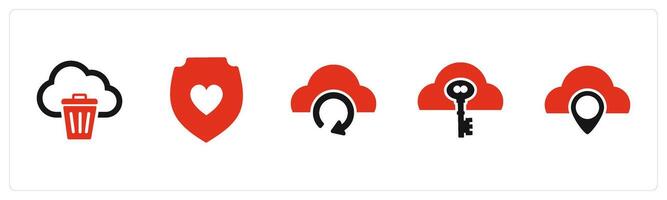 A set of 5 Internet icons as trash cloud, favorite shield, update cloud vector
