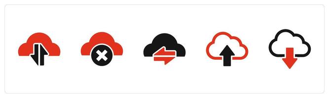 A set of 5 Internet icons as synchronize cloud, wrong cloud, upload cloud vector