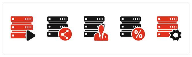A set of 5 Internet icons as server , share server, server owner vector