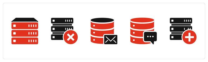 A set of 5 Internet icons as database, wrong server, server message vector
