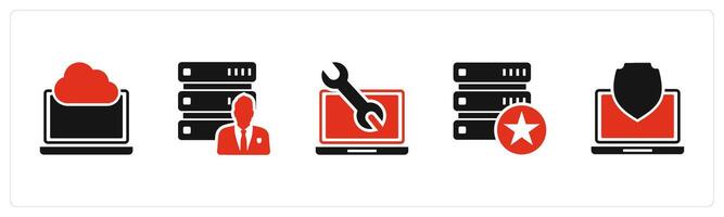 A set of 5 Internet icons as cloud laptop, server owner, laptop maintenance vector