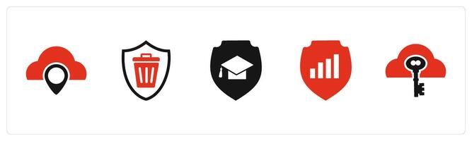 A set of 5 Internet icons as education security, graph security, cloud security vector