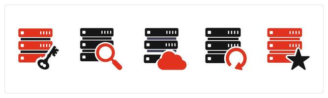 A set of 5 Internet icons as server protection, search database, cloud server vector