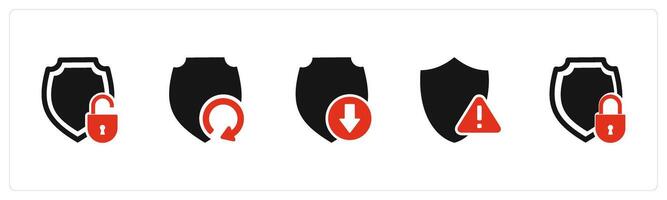 A set of 5 Internet icons as security, update shield, download shield vector