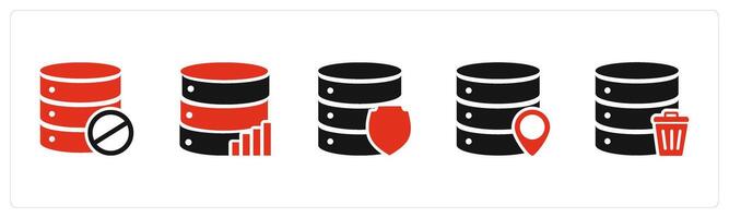 A set of 5 Internet icons as server prohibited, server statistics, server shield vector