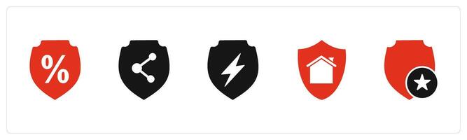 A set of 5 Internet icons as discount, share shield, shield vector