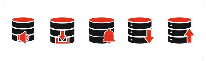A set of 5 Internet icons as server volume, download server, server notification vector