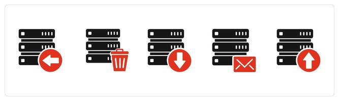 A set of 5 Internet icons as receive server, trash server, download server vector