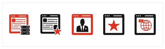 A set of 5 Internet icons as hosting, favorite webpage, user details vector