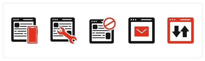A set of 5 Internet icons as responsive, webpage maintenance, webpage prohibited vector