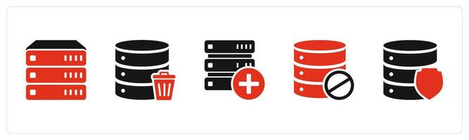 A set of 5 Internet icons as database, trash server, add server vector