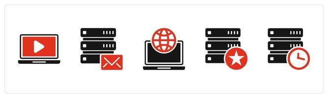 A set of 5 Internet icons as online , server message, web browser vector