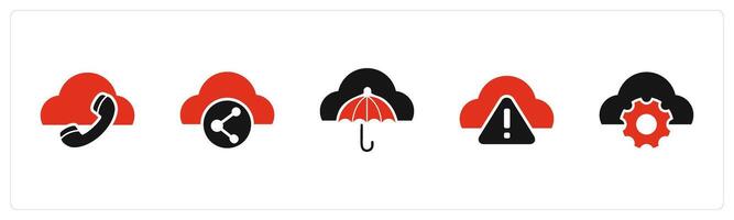 A set of 5 Internet icons as call cloud, share cloud, cloud insurance vector