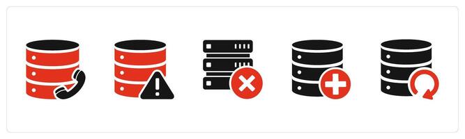 A set of 5 Internet icons as call server, server maintenance, wrong server vector