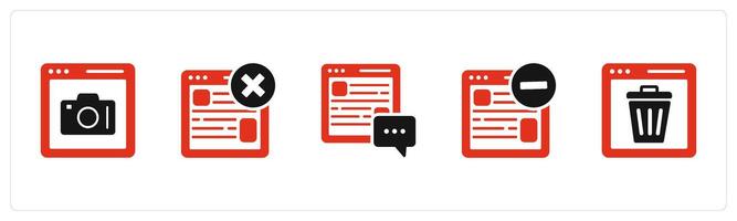 A set of 5 Internet icons as online photography, wrong webpage, vector