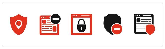A set of 5 Internet icons as location, shield, remove webpage, webpage protection vector