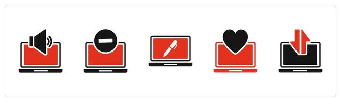 A set of 5 Internet icons as laptop volume, remove laptop, edit laptop vector