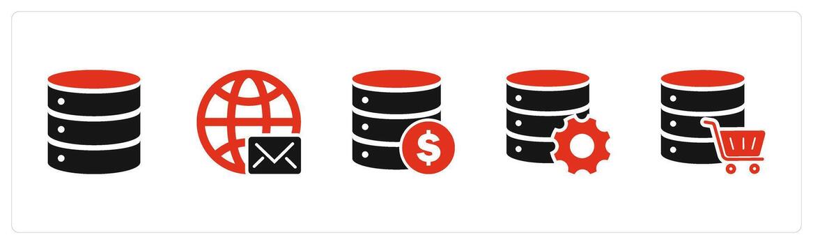 A set of 5 Internet icons as server, global message, finance server vector