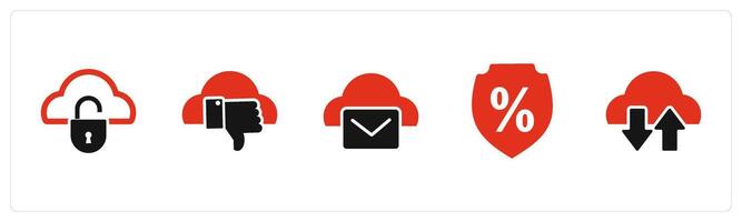 A set of 5 Internet icons as cloud security, dislike cloud, cloud message vector