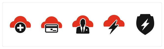 A set of 5 Internet icons as add cloud, cloud card, user cloud vector