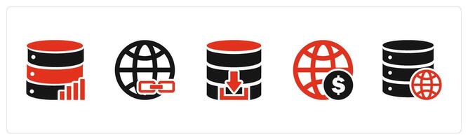 A set of 5 Internet icons as server statistics, link global, download server vector