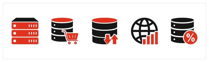 A set of 5 Internet icons as database, server cart, synchronize server vector