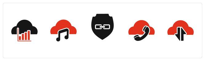 A set of 5 Internet icons as cloud statistics, music cloud, link security vector