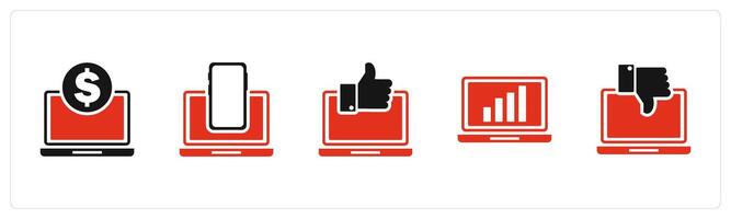 A set of 5 Internet icons as online finance, responsive, approve laptop vector