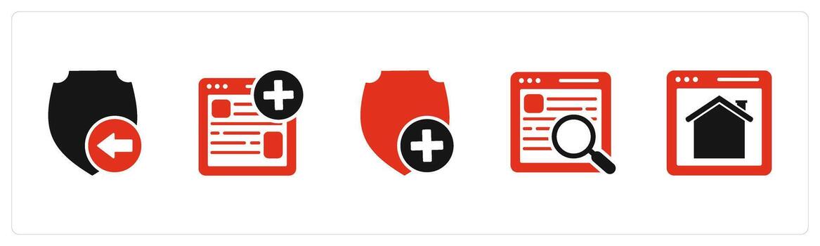 A set of 5 Internet icons as receive shield, create webpage, create shield vector