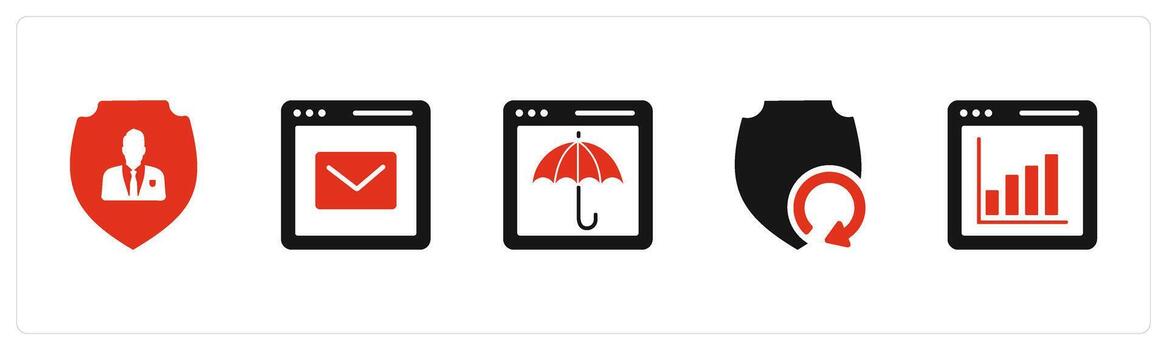 A set of 5 Internet icons as private shield, webpage conversation, webpage insuranc vector