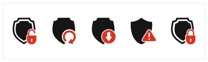 A set of 5 Internet icons as security, update shield, download shield vector