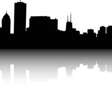 flat city skyline silhouette background, architecture and buildings vector