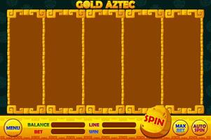 Casino slot machine game UI design, gambling mobile app concept for the Aztec themed Casino Game. The Golden game user interface with basic buttons vector